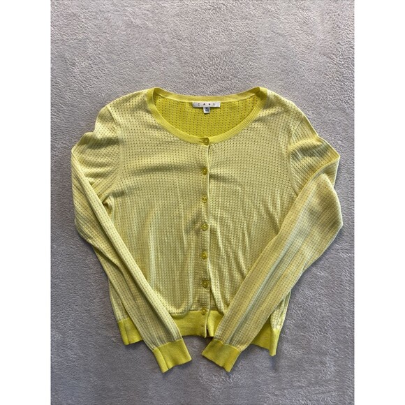 Cabi Sweater Women's Medium Open Knit Cardigan Sweater Style 706 Yellow Button - Picture 1 of 9